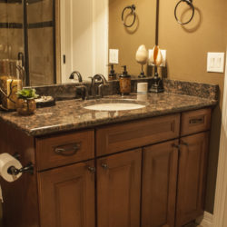 Basement bathroom vanity with granite top