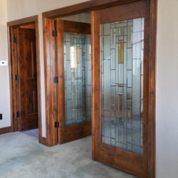 double, leaded glass finished basement study entry detail